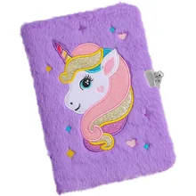 Girly Decor Unicorn Notebook Lockable Diary Key Portable Plush Decorative Writing Secret for girls Pocket