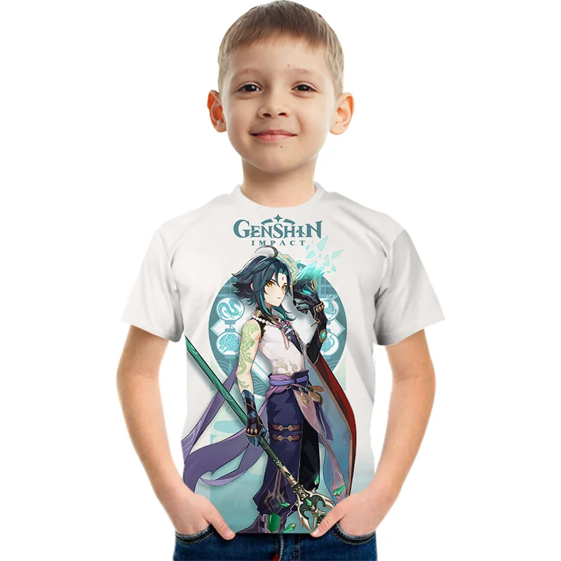 

Genshin T-Shirt New 2022 Summer Girls 3D Print Clothes Boys Fashion Children's Cartoon Mother Kids T-shirts For Girls Clothing