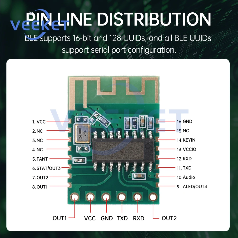 JDY-68A Двухрежимный аудиомодуль BLE Bluetooth 5 1 Плата воспроизведения Последовательный