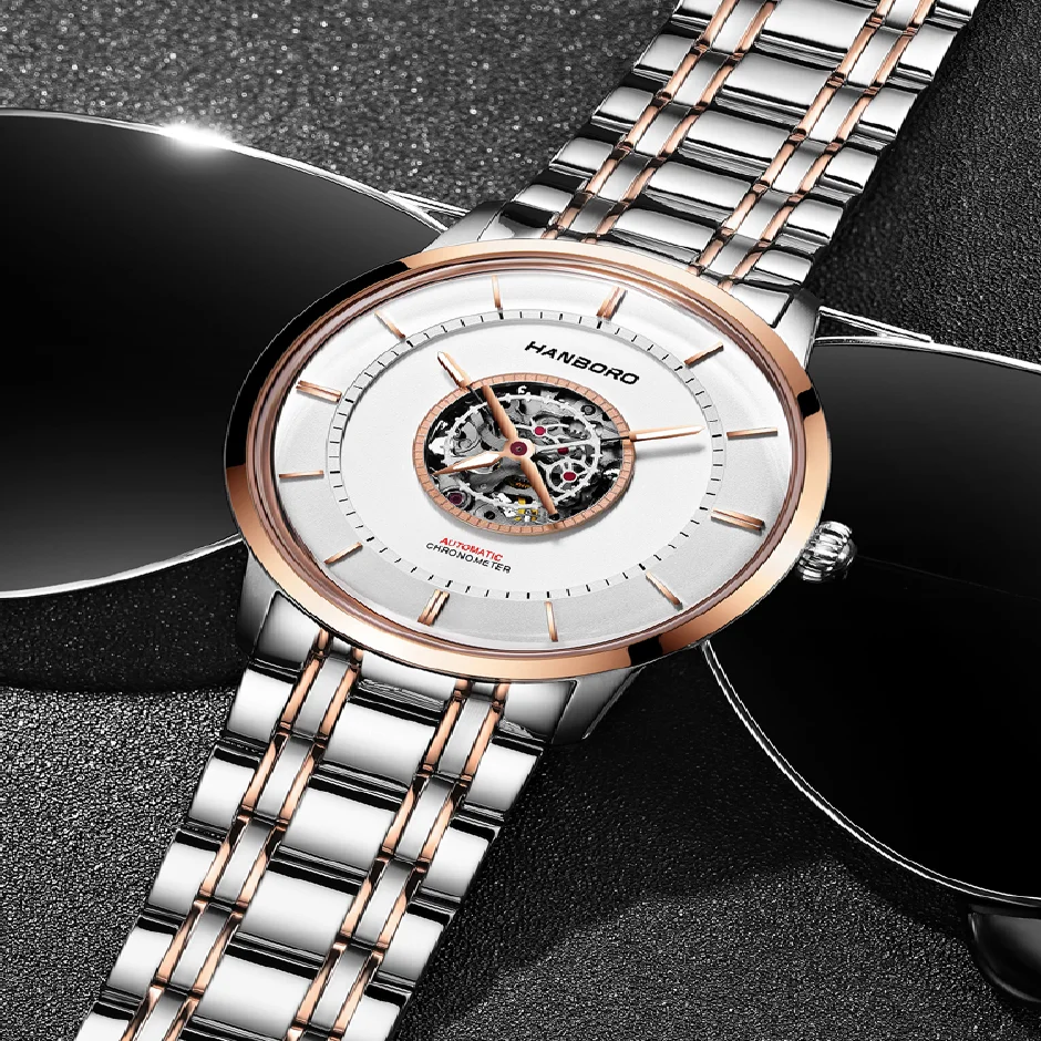 

Часы наручные HANBORO Мужские механические, роскошные брендовые модные деловые, полностью автоматические