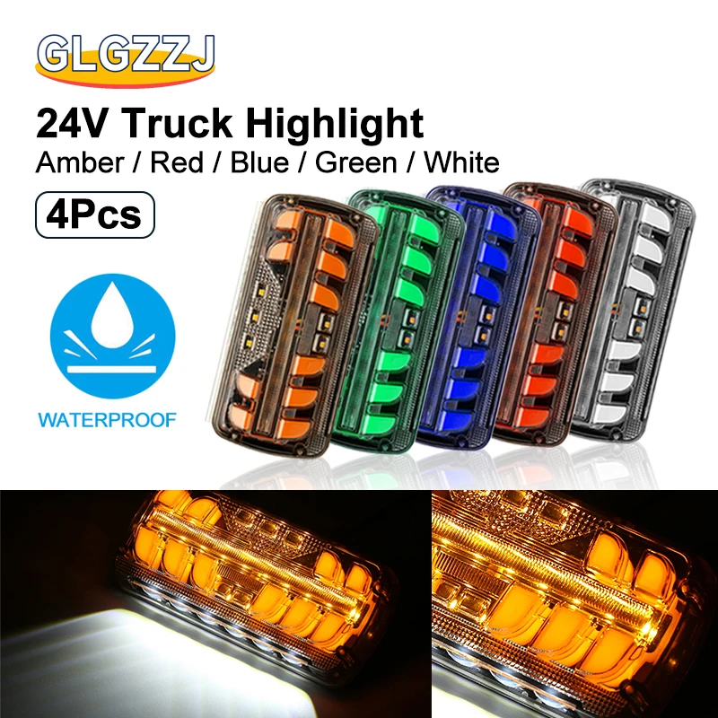 4PCS 24V Truck Highlight LED Side Marker Light Amber Red Blu