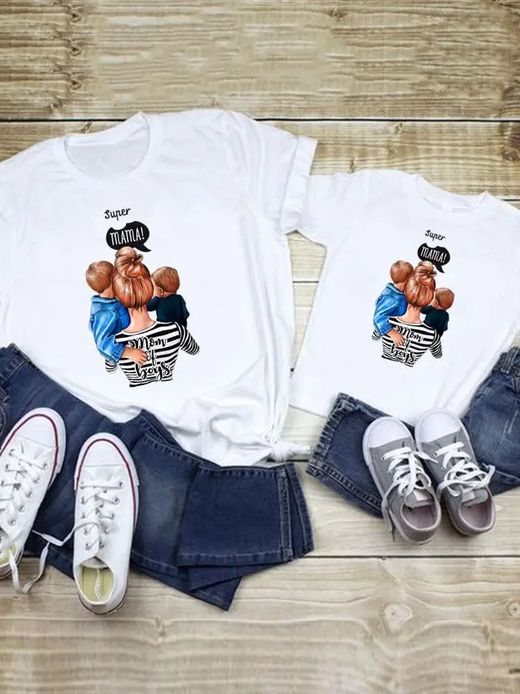 

Striped Boy Girl 90s Cute Tee Family Matching Outfits Summer Clothes Women Kid Child Mom Mama Mother Tshirt T-shirt Clothing