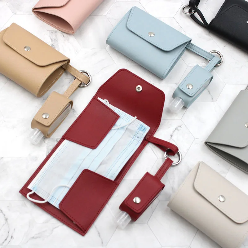 

Anti-pollution mask storage bag 30ml hand sanitizer empty bottle leather case spray bottle cover key chain all-in-one bag