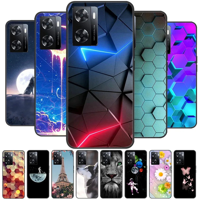 

Phone Case For OPPO A57s Cover Cute Cat Cartoon Black Edge Silicone Soft Back Cases For OPPO A57e A57s Case TPU Capa A 57 s 57e