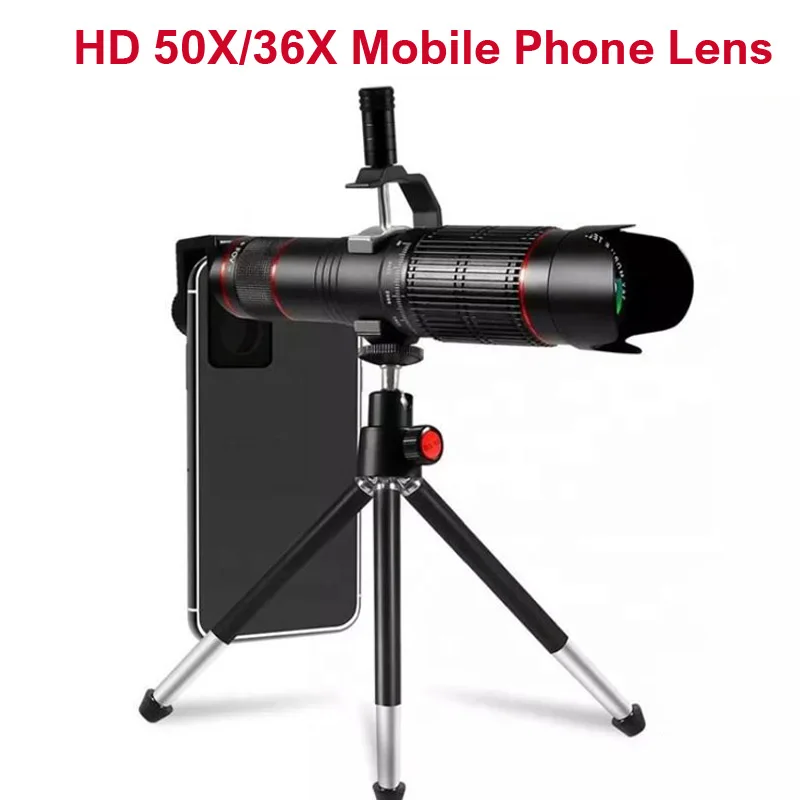 

50X / 36X HD Mobile Phone Lens Telephoto Lenses Zoom lens Telescopes Monocular Telescope Lens With Selfie Tripod Smarphone