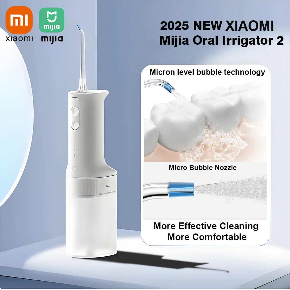 Фото Ирригатор для полости рта XIAOMI Mijia 2, перезаряжаемый, с 2 насадками, 3 режимами, электрический водный распылитель для чистки зубов и полости рта №1