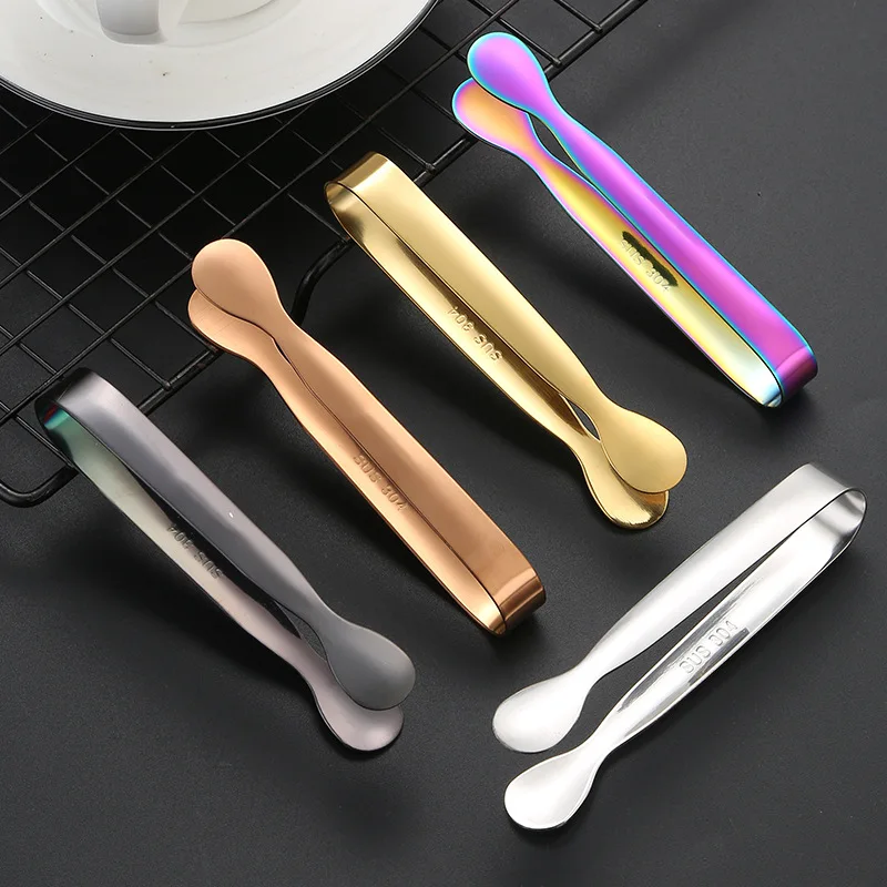 

304 Stainless Steel Ice Cube Clips Coffee Matching Mini Sugar Cube Tongs BBQ Buffet Food Tongs Kitchen Cooking Tool Bar Ice Tong
