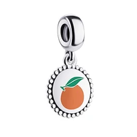 yellow enamel orange pendant fit original pan charms bracelet kid tangerine beads diy jewelry for women fruit dangle accessories