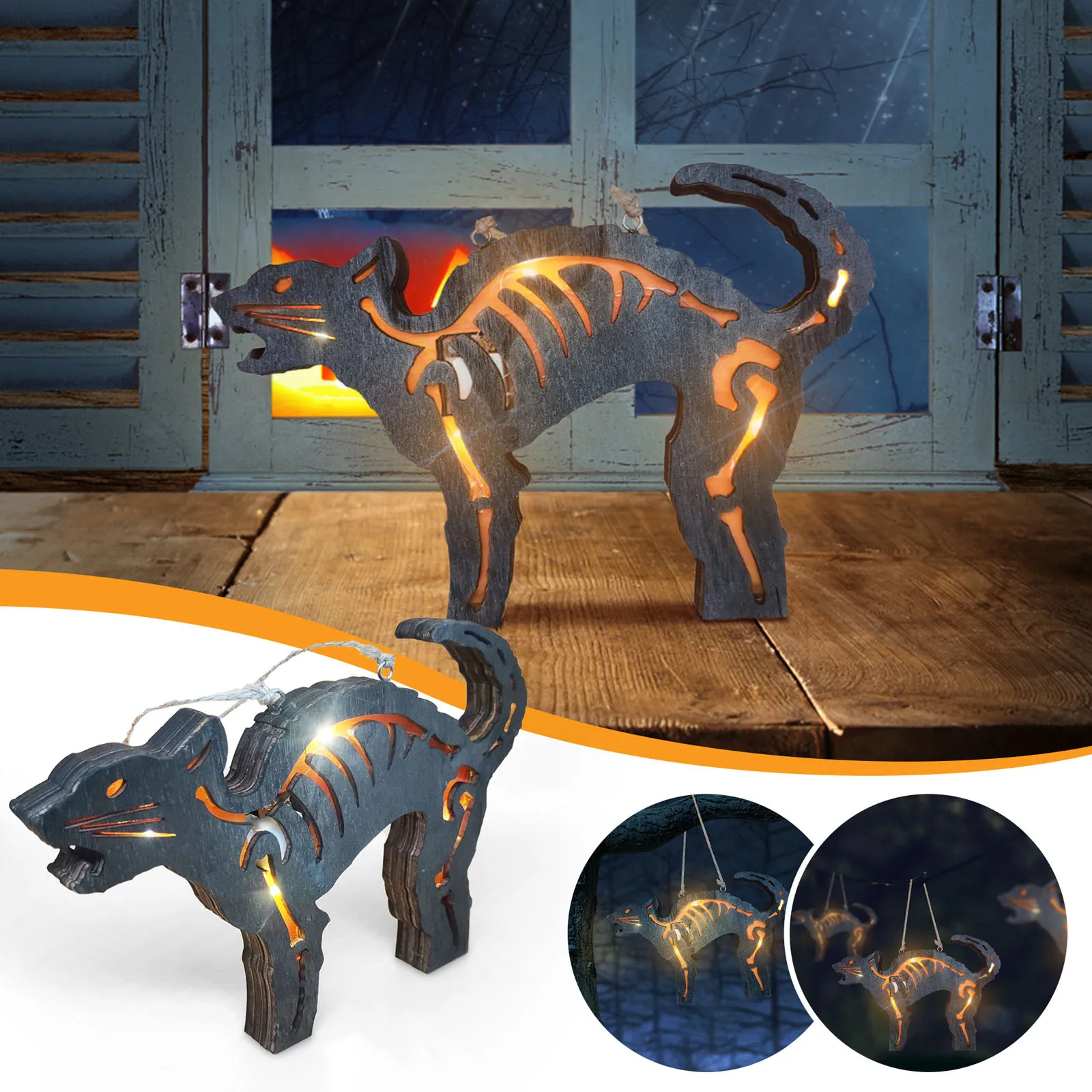 

Праздничные каминные баннеры на Хэллоуин, дневные деревянные светодиодные огни, подвеска в виде кота для празднивечерние с орнаментом