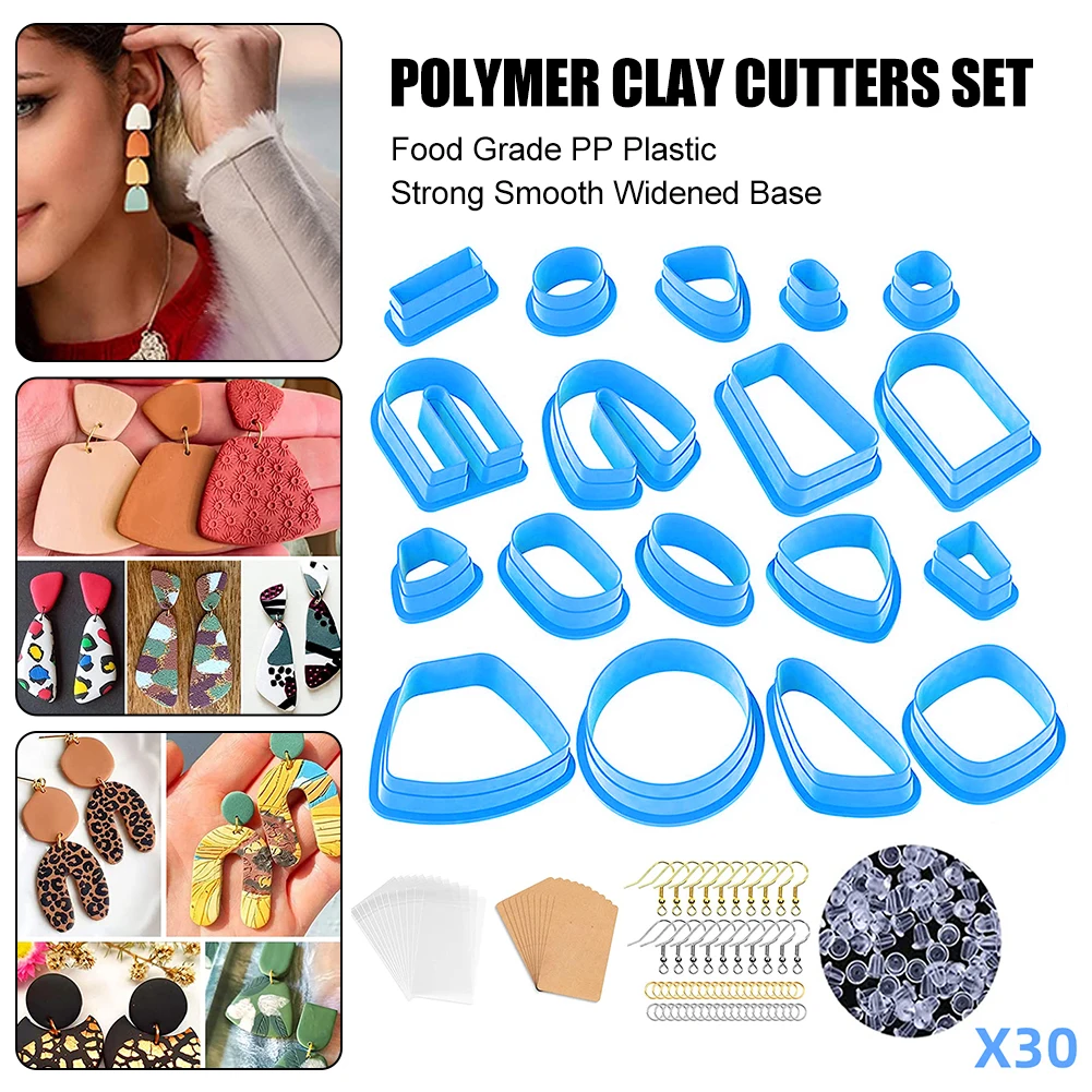 

Polymer Clay Tools 18Pcs Clay Earring Cutters Plastic Different Shape Polymer Clay Jewelry Making With Earring Cards Hooks Rings