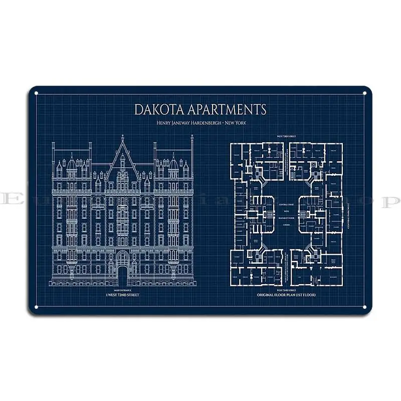 Дакота квартиры высота и план пола Нью-Йорк темно-синий схема металлические