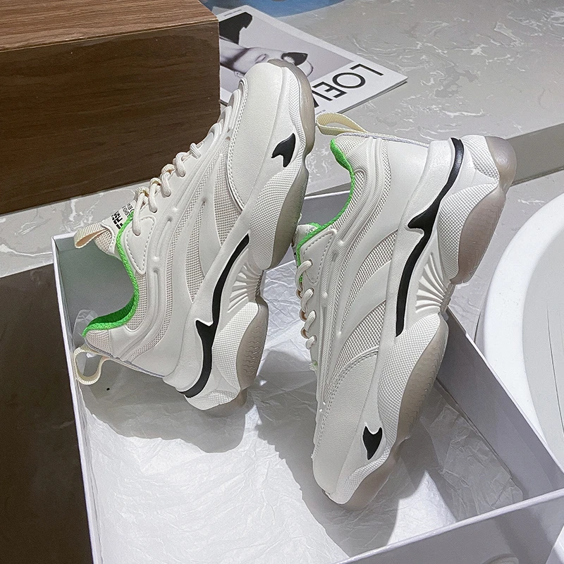 

Женские массивные кроссовки из натуральной кожи, весенняя обувь на толстой подошве, с круглым носком, дышащая, для отдыха