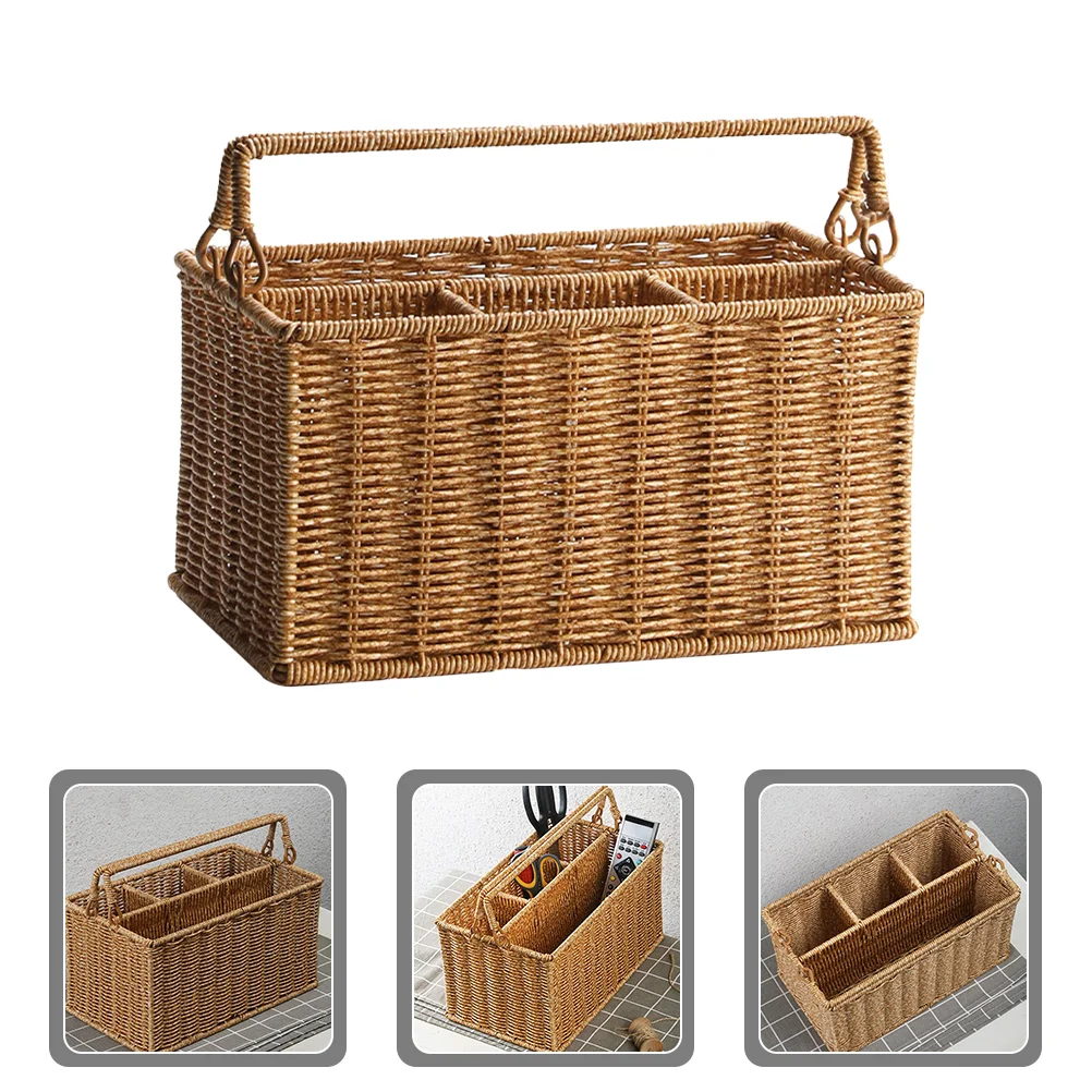 

Tool Basket Outdoor Storage Decorative Woven Tableware Bathroom Bins Desktop Pp Imitation Rattan Sundries
