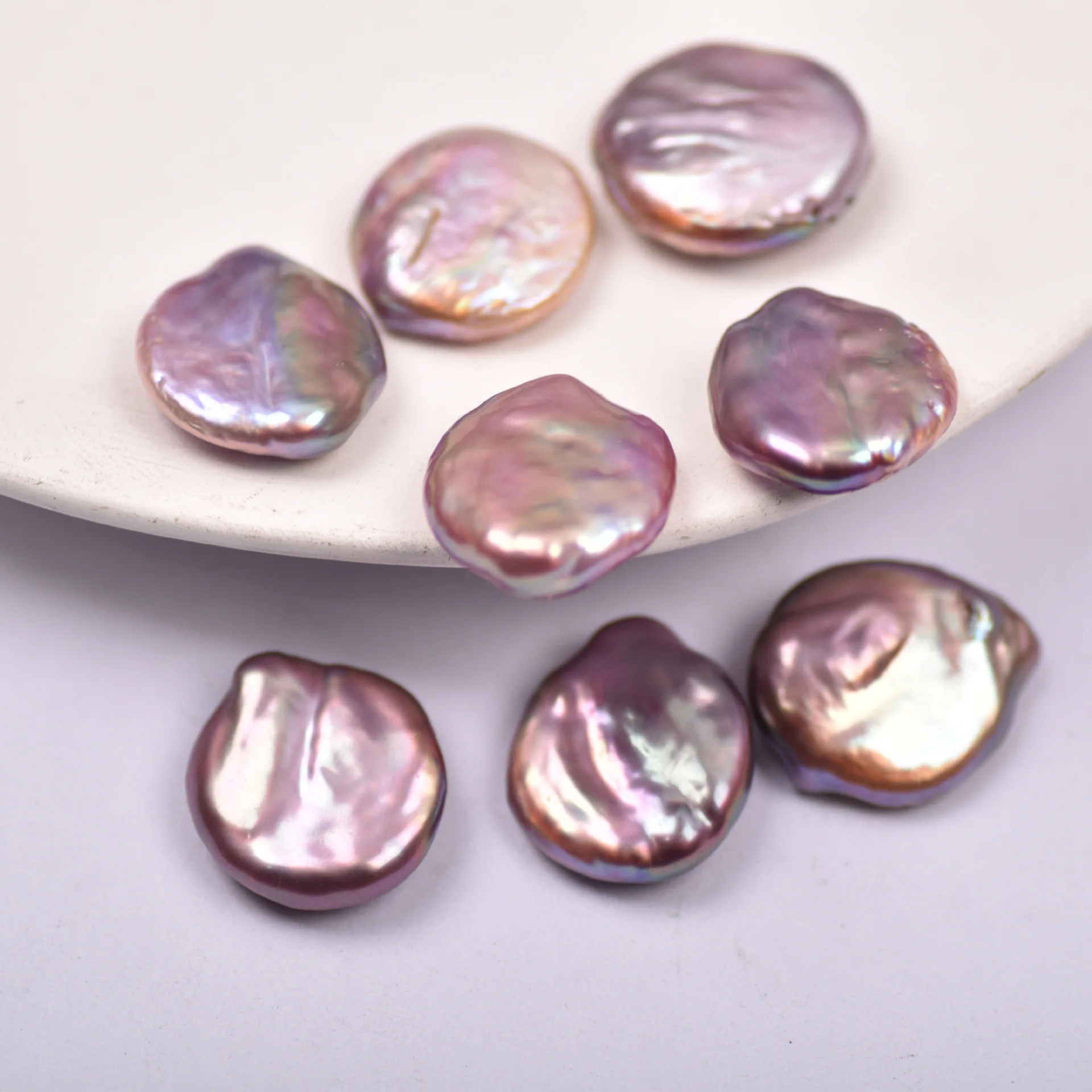 

Baroque 19-21mm colorful purple coin irregular natural freshwater pearl loose bead DIY jewelry accessories