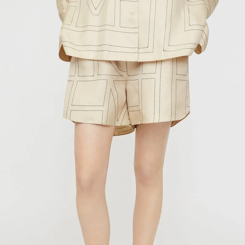 Totem* Women's Shorts Summer Fashion Casual Embroidery Elastic Waist Short Pants High Waist Loose Fitting Shorts Harajuku Yoga