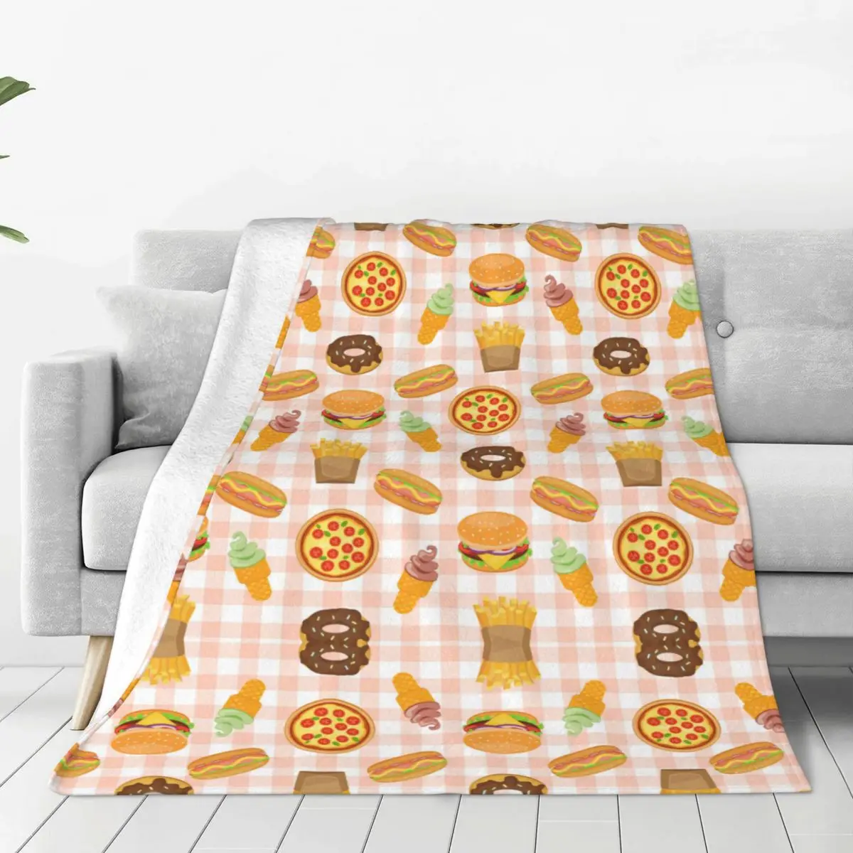 

Флисовое одеяло с рисунком фаст-фуда, Тортилла, пицца, гамбургер, Пончик, мороженое, мягкое покрывало для дома и улицы, покрывало