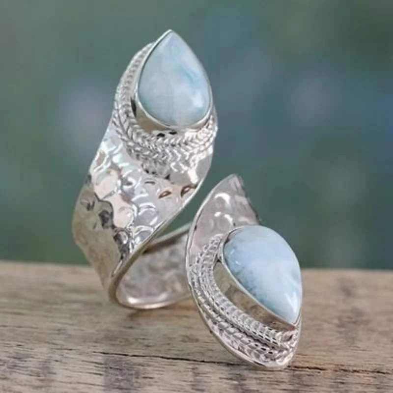 

Ethnic Style Vintage Rings for Women Teardrop-shaped Stone Silver Color Adjustable Size Finger Ring Party Vacation Jewelry Gift