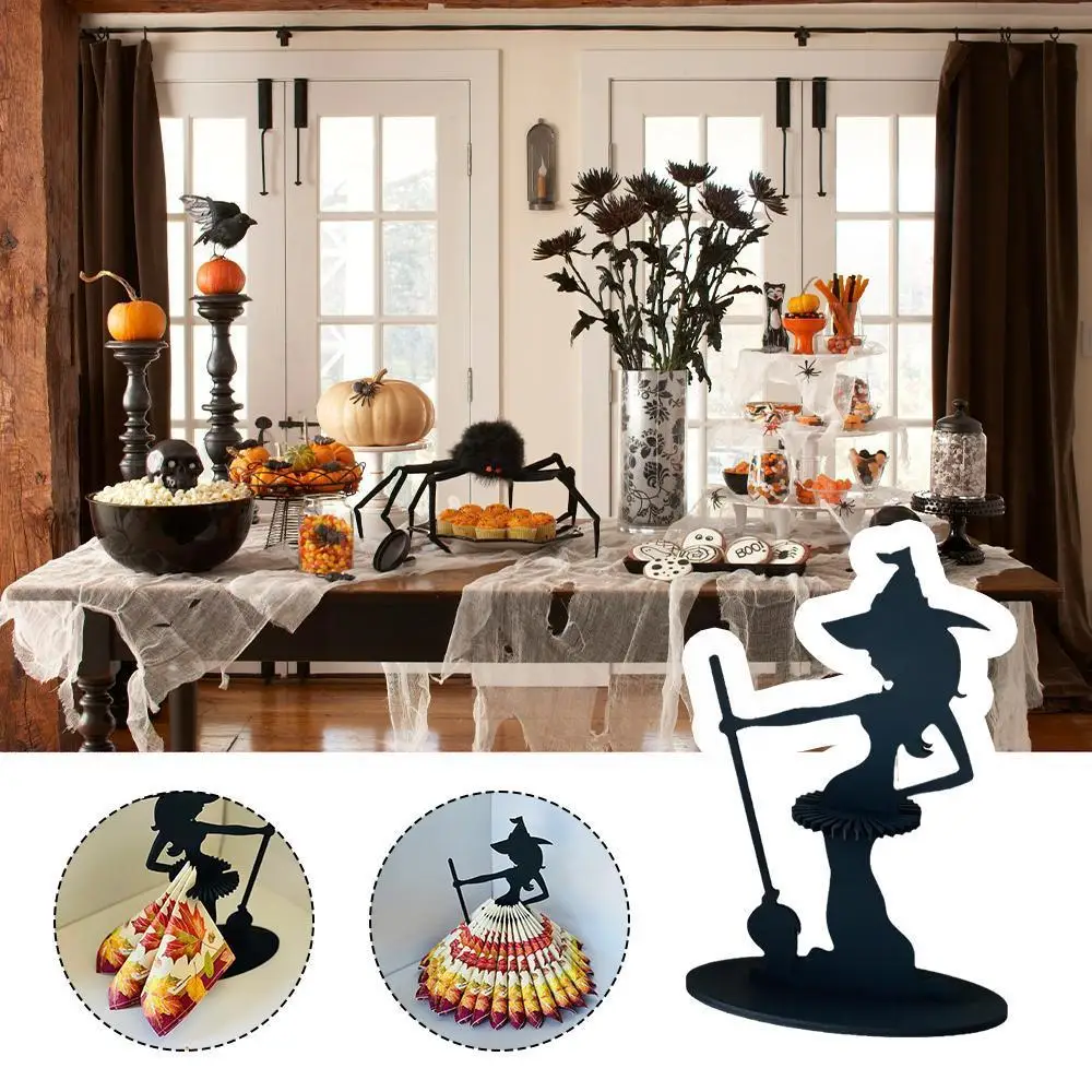 

2023 Home Wooden Halloween Black Witch Napkin Holder New Decorative Dining Kitchen Creativity Room Ornament O1V5