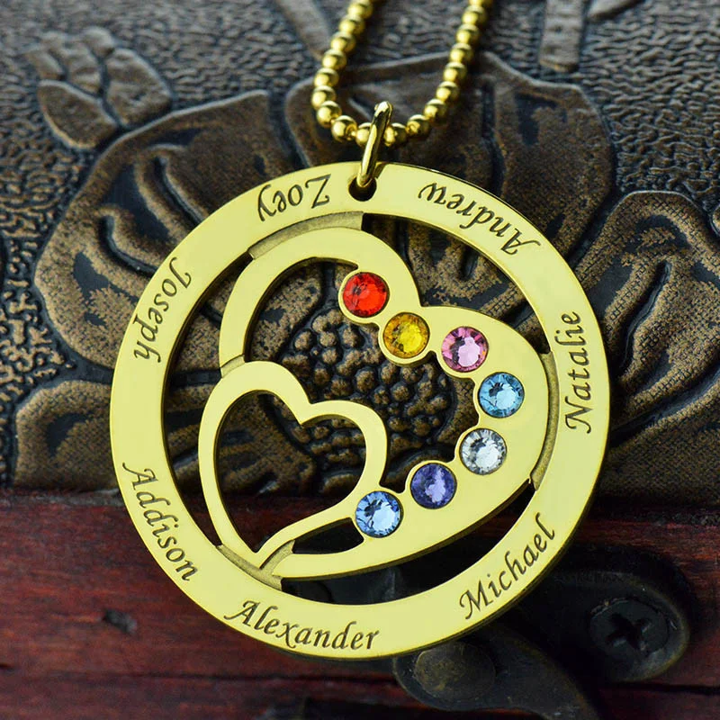 925 Sterling Silver Heart in Heart 1-7 Birthstone Name Personalized Necklace Birthday Jewelry For Women Girls Mother Day Gifts