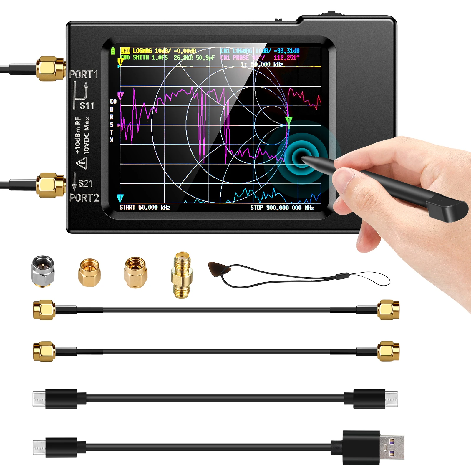 NanoVNA-H Vector Network Antenna Analyzer 10KHz-1.5GHz MF HF VHF UHF W/ Shell SD Card Slot Supprt 32G Digital Nano VNA-H Tester