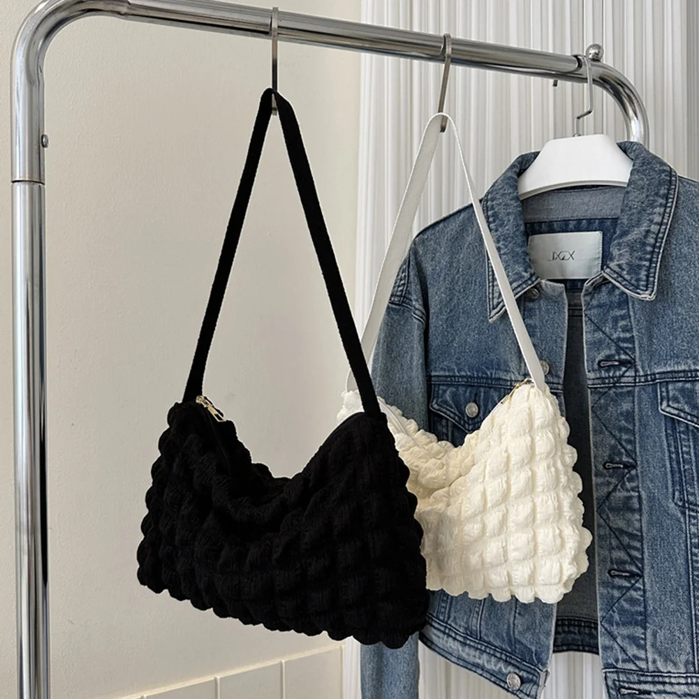 

Women Cloud Shoulder Bags Quilted Pleated Bubbles Large Capacity Female Underarm Bag Tote Shopping Bag Soft Cloth Ruched Handbag