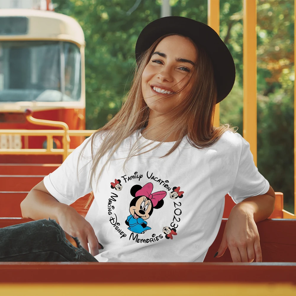 

Making Disney Memories 2023 Family Vacation T Shirt Women Kawaii Minnie Mouse Youthful Style Clothes Summer Basic Tops T-shirts