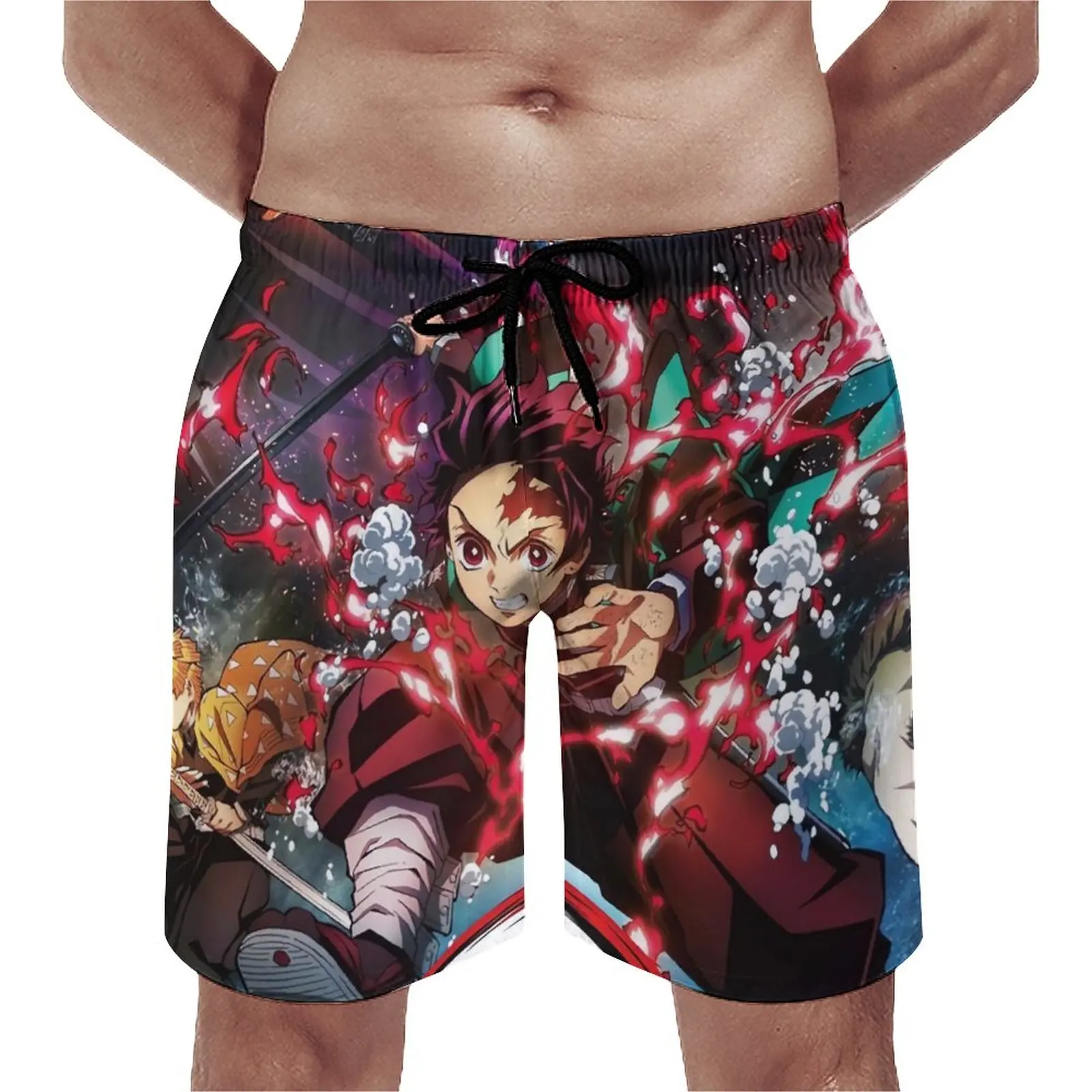 

Шорты для доски с изображением рассекающего демонов, смешные короткие штаны в стиле аниме, для занятий спортом, серфингом, быстросохнущие пляжные трусы, подарок на день рождения
