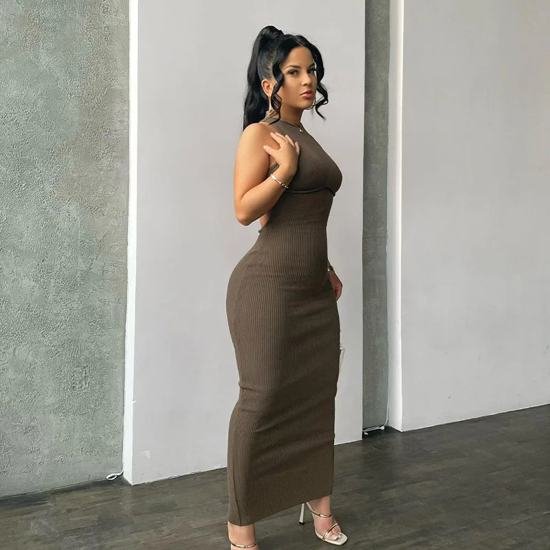 

Casual Women Long Dress Backless Bodycon Streetwear Matching Party Night Clubwear Dresses For Women Outfit