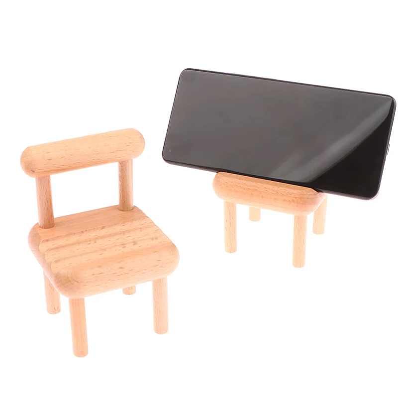 

Dollhouse Simulation Small Wooden Stool Chair Furniture Model Toys For Dollhouse Furniture Decor Toys Simple Cell Phone Holder