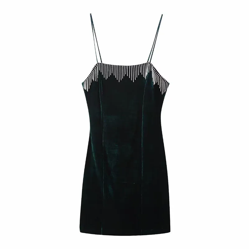 

2022 Autumn And Winter New Fashion Women Backless Bright Silk Black Thin Halter Dress 221331