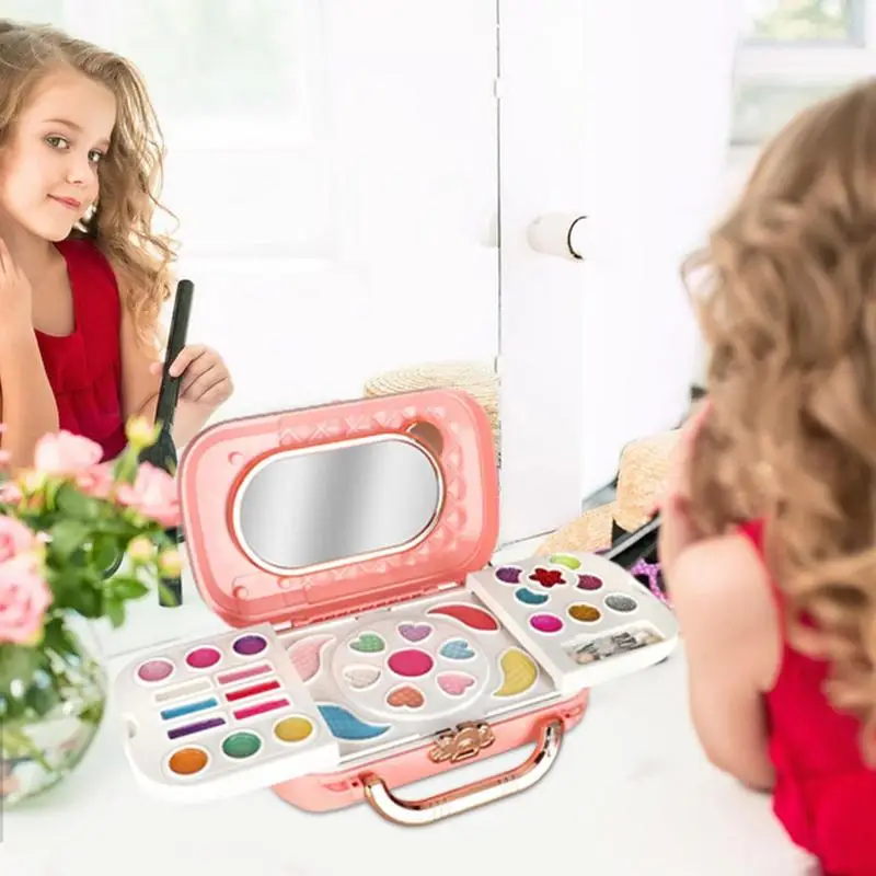 

Girls Makeup Toys Set Cosmetic Storage Box Princess Makeup Handbag Playing Kit Lipstick Eye Shadow Nail Polish Safety Nontoxic