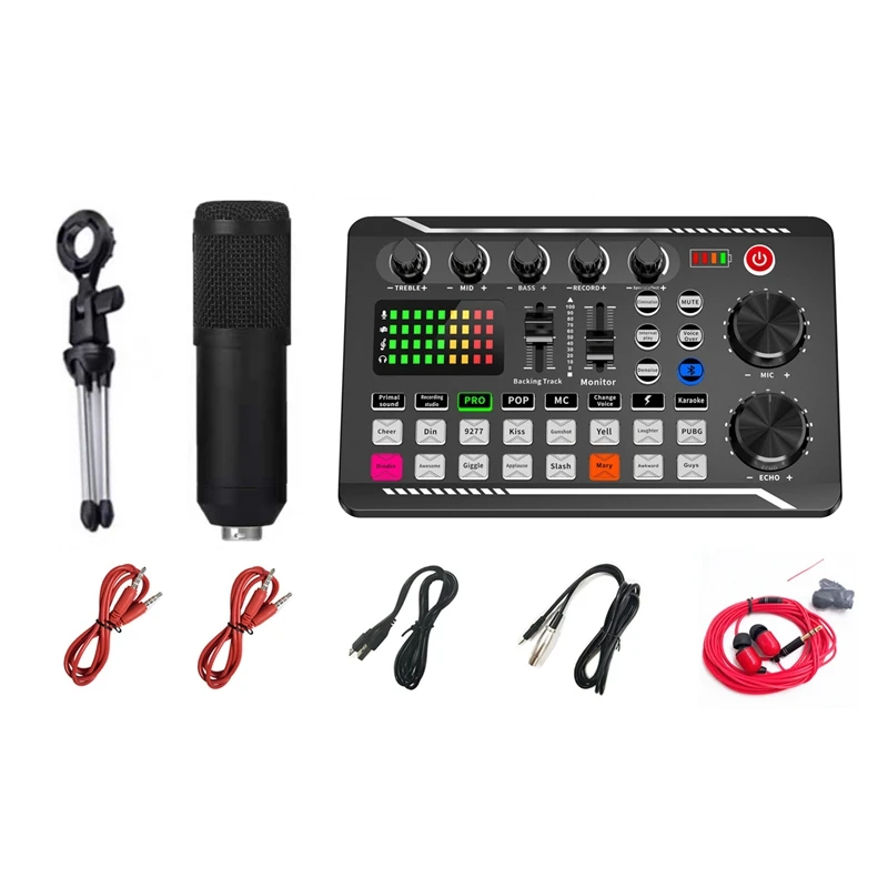 

F998 Audio Mixer Live Sound Card BM800 MIC Microphone Mobile Phone Voice Changer Mixing Console Amplifier Sound Card Kit