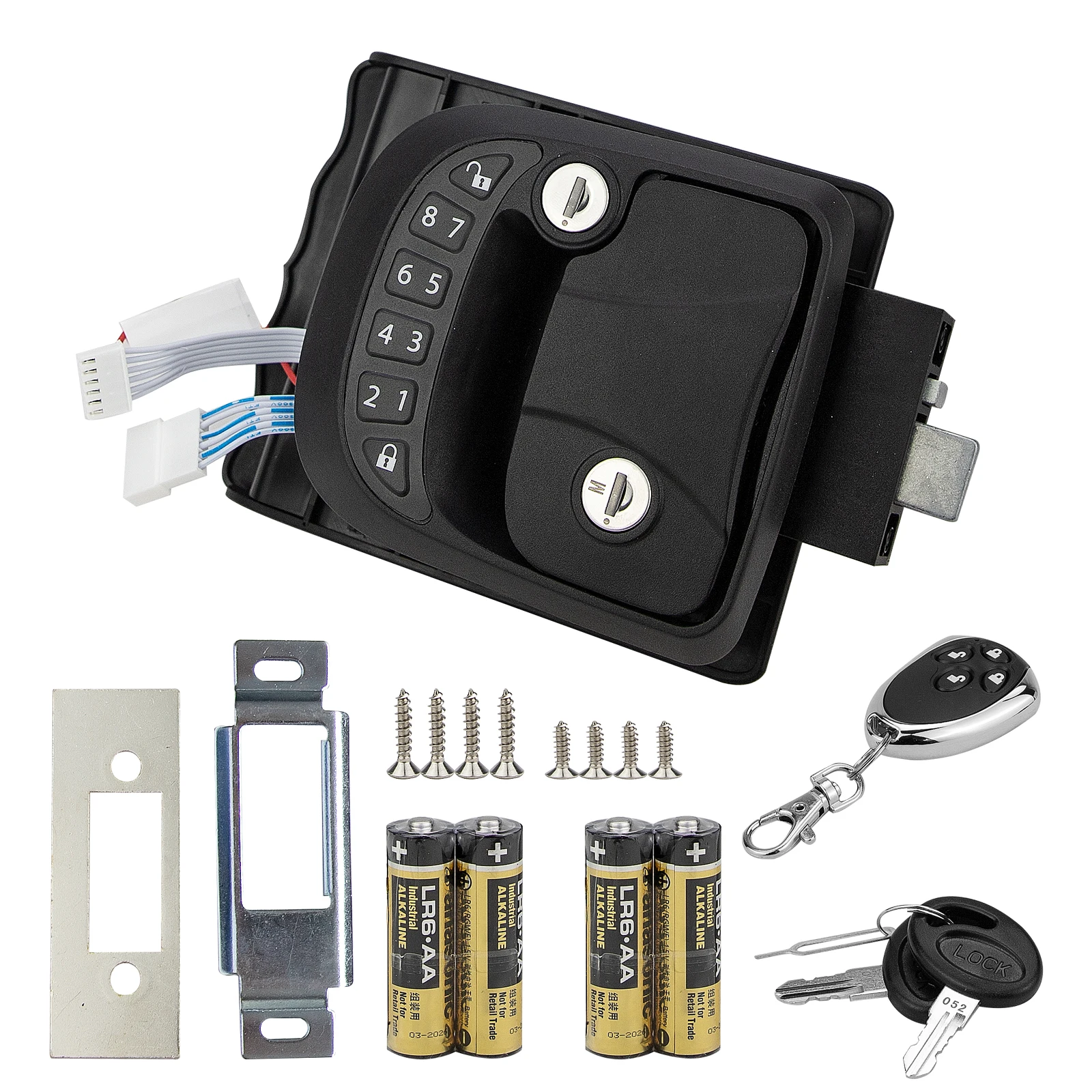 Car Lock Kit RV Keyless Entry Door Handle with Keypad & Latch & One Remote for Trailer Camper Comes with Two Keys