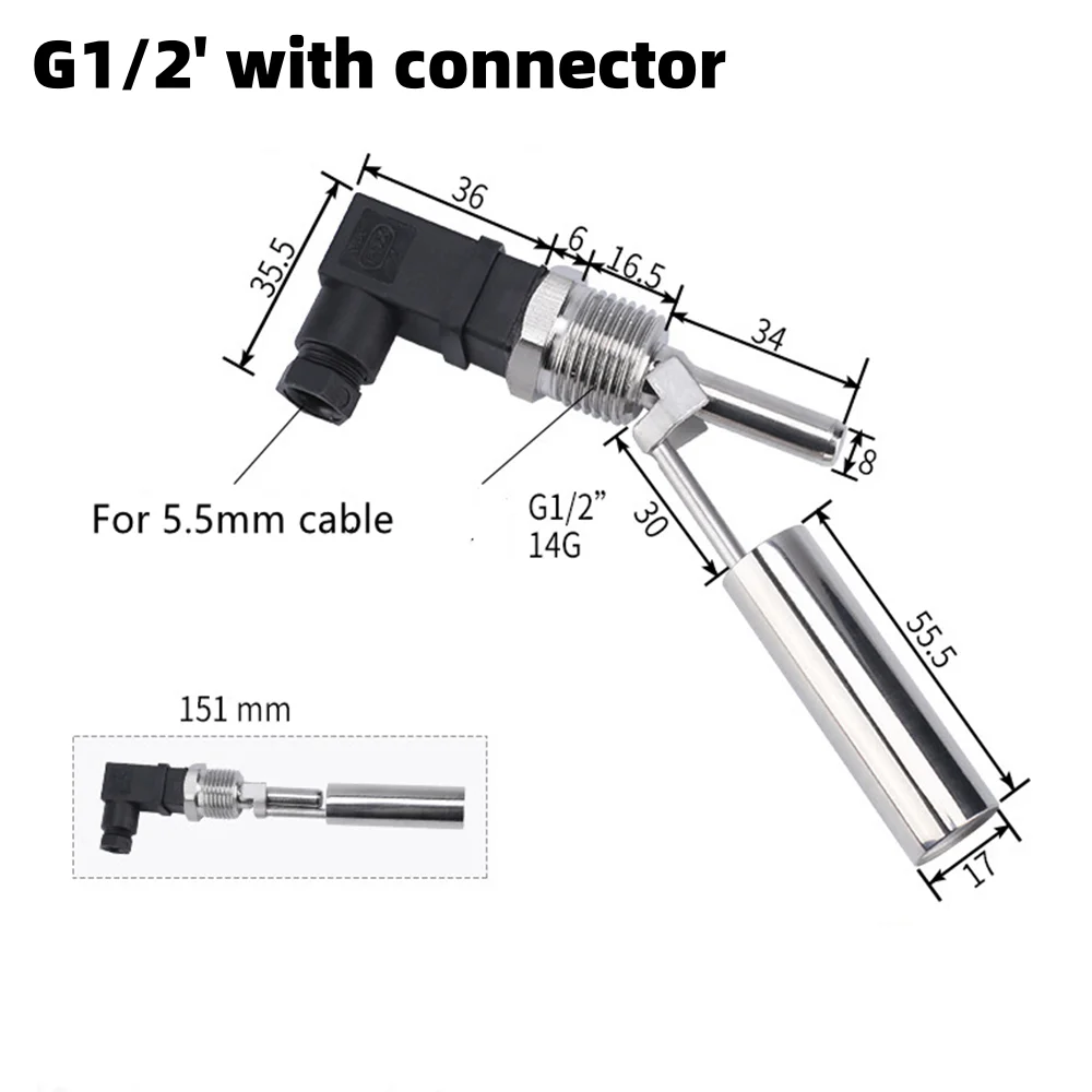 

Поплавковый выключатель из нержавеющей стали, датчик уровня жидкой воды в резервуаре, датчик расхода, датчик уровня M10 G1/2', резьба с разъемом Hoffman