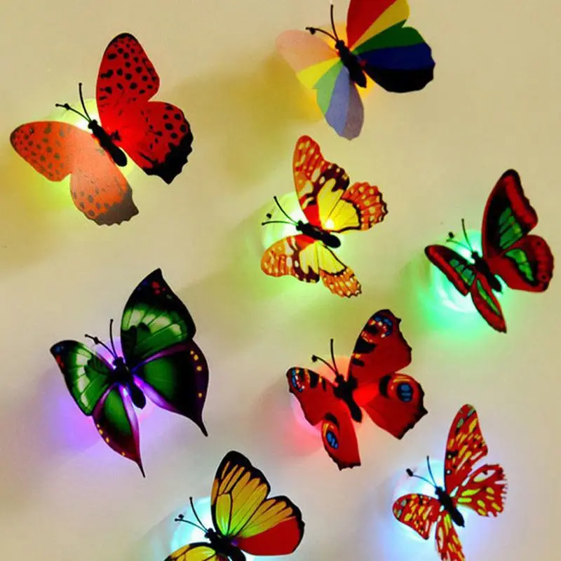 

Hot Selling Butterfly Night Lights Creative Colorful Luminous Butterfly Light Pasteable Led Decorative Wall Lamp 1/