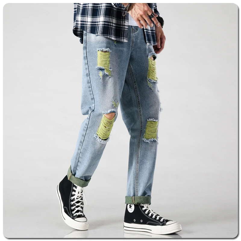 Kenntrice 2022 Ripped Jeans Casual Baggy Stylish Spring Hip Hop Fashion For Man Wide Designer Autumn Streetwear Trend Streetwear
