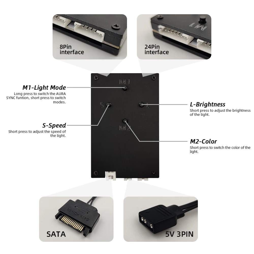 RGB 24PIN Motheboard Extension Wire ARGB GPU Cable 8PIN Lighting Rainbow Neon Strimer VGA Extender Hub PC MOD | Компьютеры и офис