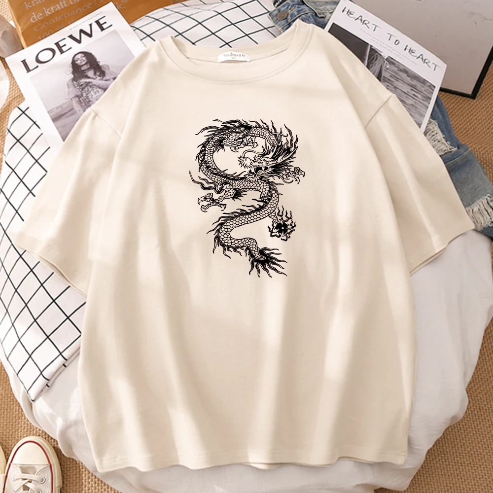 

Мужские футболки с черным драконом и татуировками, свободные топы с забавным принтом, крутая одежда в китайском стиле с рукавом до локтя, му...