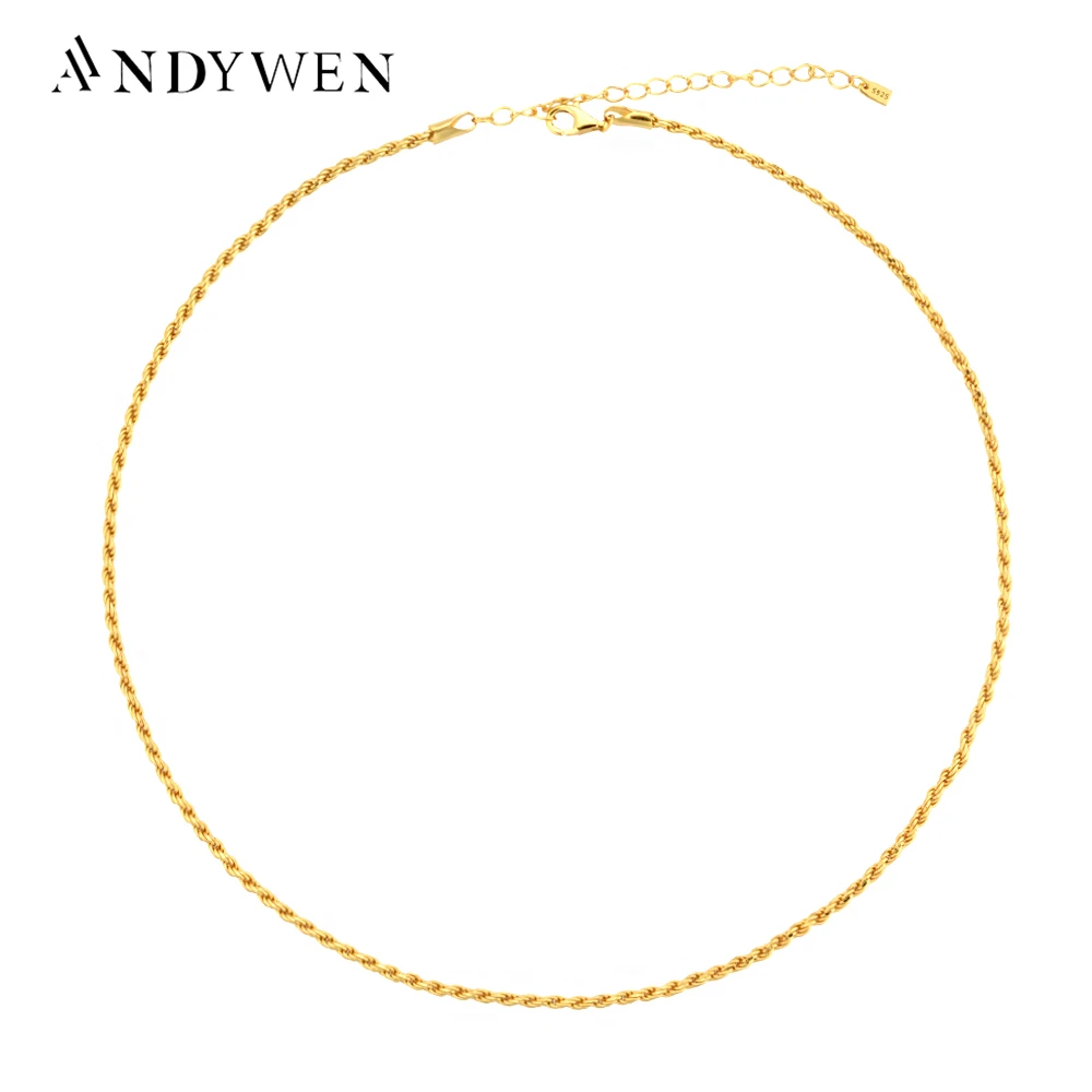 

ANDYWEN New 925 Sterling Silver Gold Twist Chain Choker Long Chain Necklace 2021 Rock Punk Crystal Luxury Fashion Jewelry