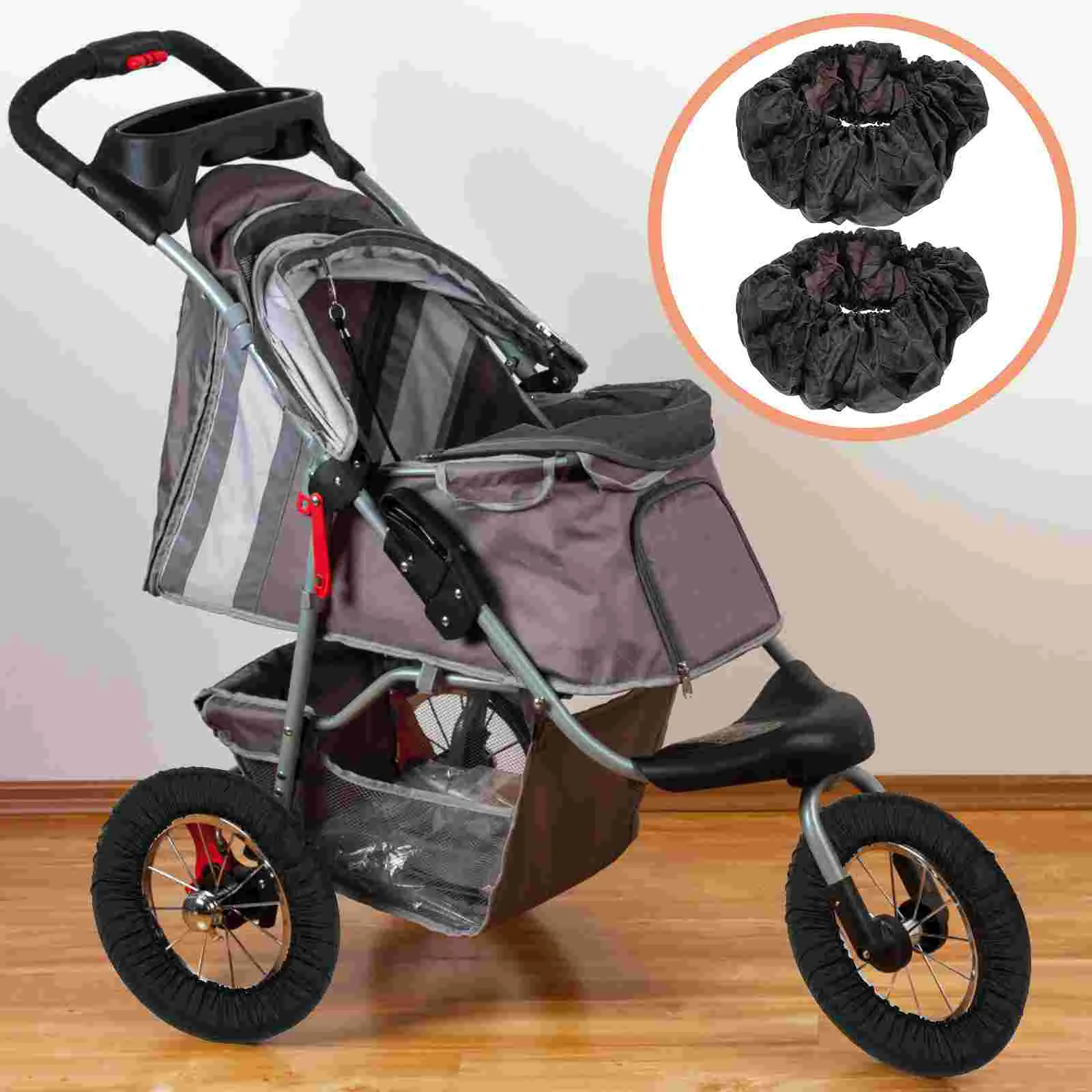 

2 Pcs Cart Dustproof Wheel Cover Black Wheel Cover Wheelchair Stroller Wheel Protection Oxford Cloth Baby Stroller Wheel Covers