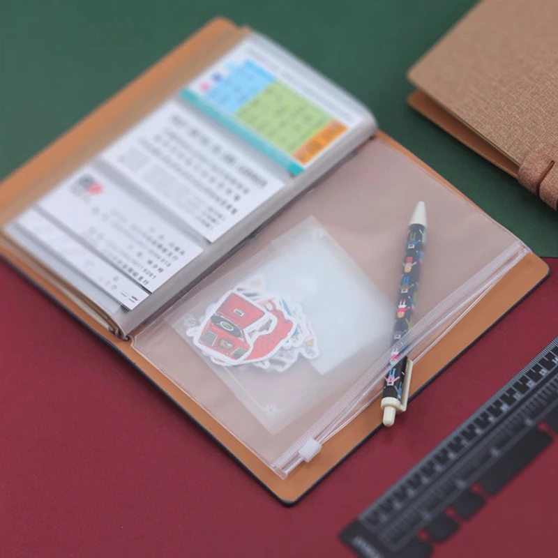

Transparent Loose Leaf PVC Storage Bag A5 A6 B5 Binder Zipper Folders Sticker Ticket Card Organizer Bag With Flap 6-hole