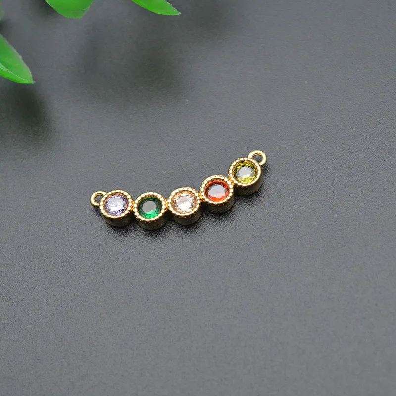 20pc Multi Bright Rainbow Color Zircon Beads Curved Tube Two Loops Jewelry Connector Metal Charms for Necklace Bracelet making