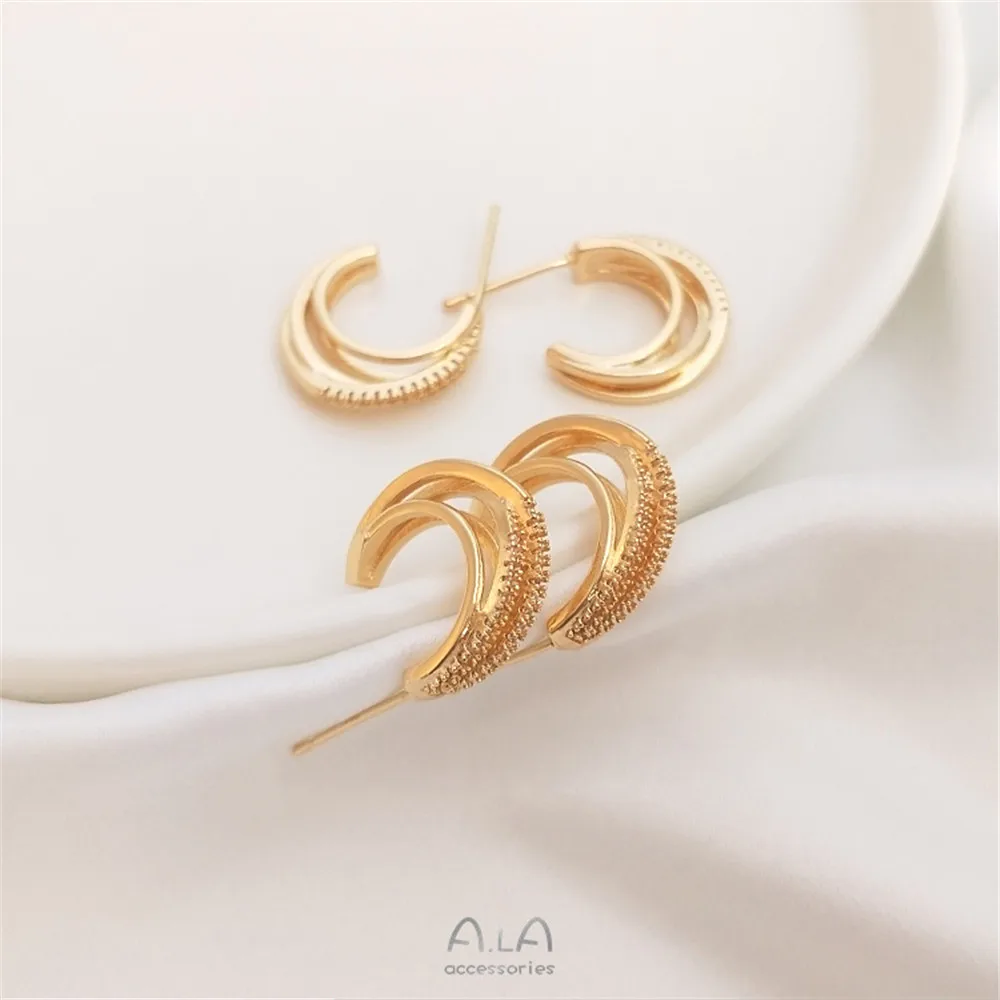 

Micro-inlaid zircon C-ring earrings 14K gold S925 silver needle for women's trendy Internet celebrity style earrings