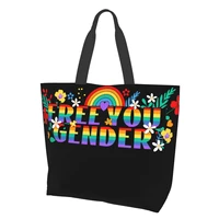 women shoulder bag ladies shopping bags fabric grocery handbags tote books bag for girls unleash your gender rainbow slogan