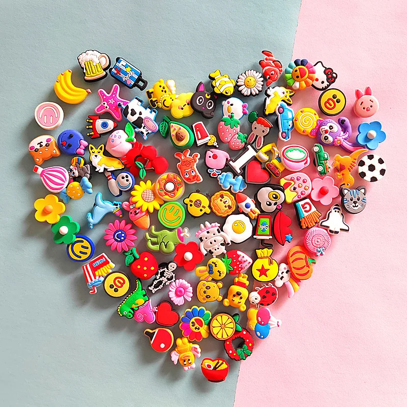 Mixed Random Non-Repeated 10-100Pcs Shoe Accessories Croc Shoe Charms Decoration Children Gift Wrist Strap Buckle