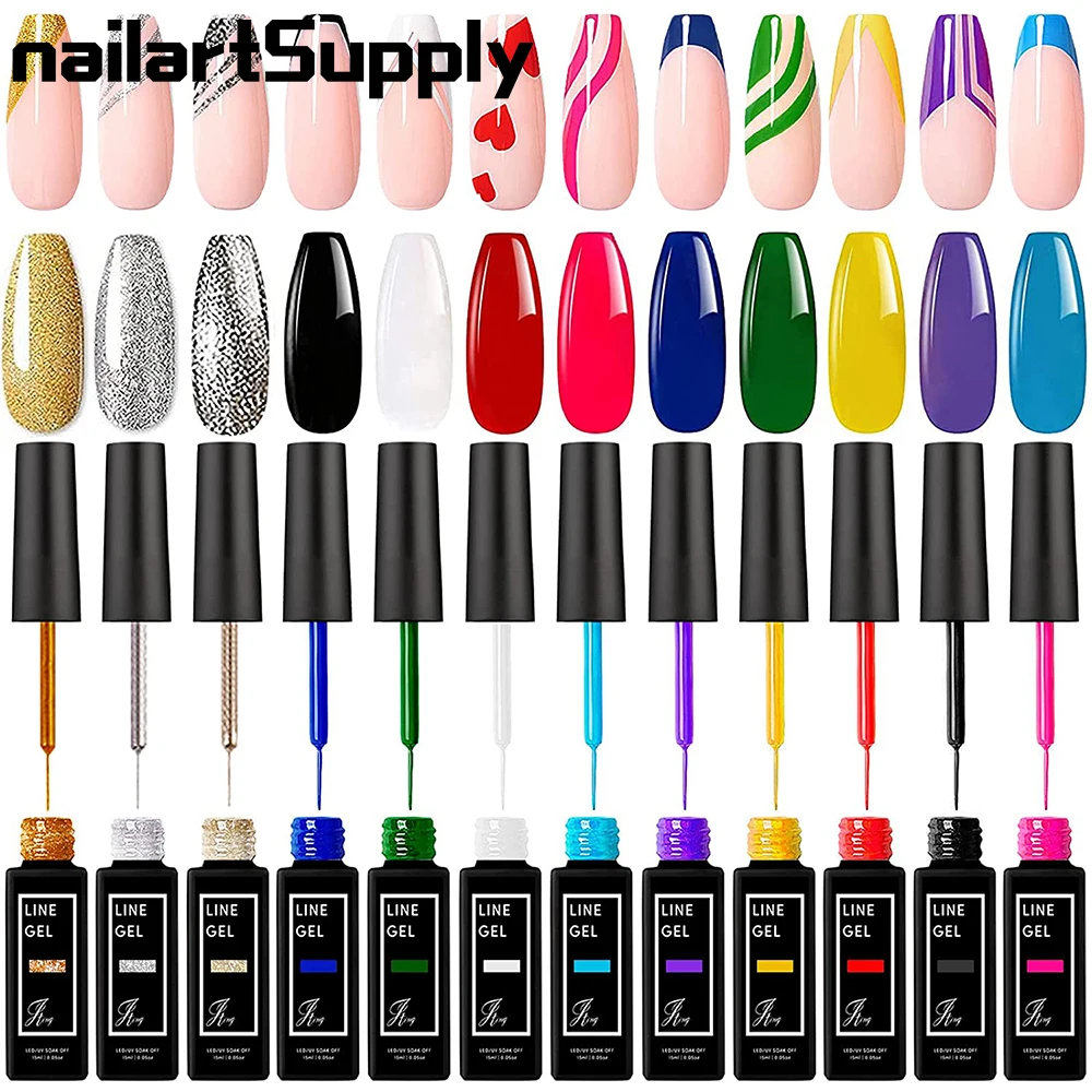

15ml/Bottle Painted Gel Nail Polish，12 Colors Line Nail Polish Gel， Spider Gel Upgraded Matrix Gel，UV Gel Drawing Manicure Tool