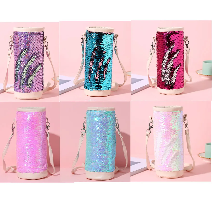 

Women new sequin thermos cup cover crossbody bag Girl student cute small shoulder bag pen bag