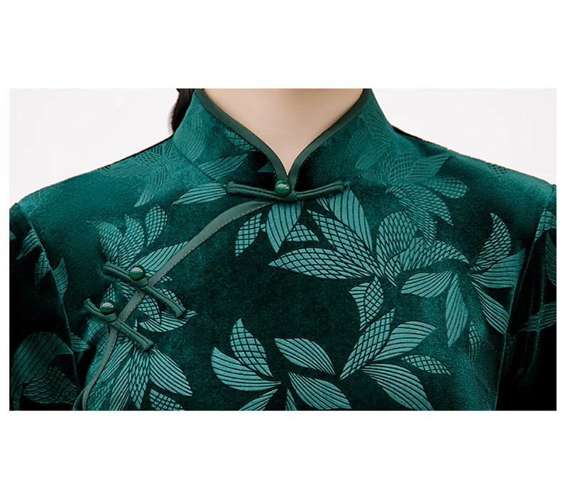 Новогоднее красное бархатное платье Cheongsam с рукавом 3/4 средней длины винтажное в