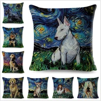 oil painting shepherd dog cushion cover decor cartoon pet animal pillow case polyester pillowcase for sofa home car 45x45cm