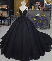 luxury black prom dresses v neck strpas lace appliques beads evening formal gowns backless robe soriee vestidos de gala